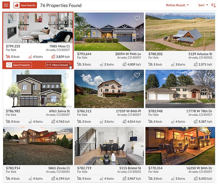 The Gallery widget displays listings in a grid