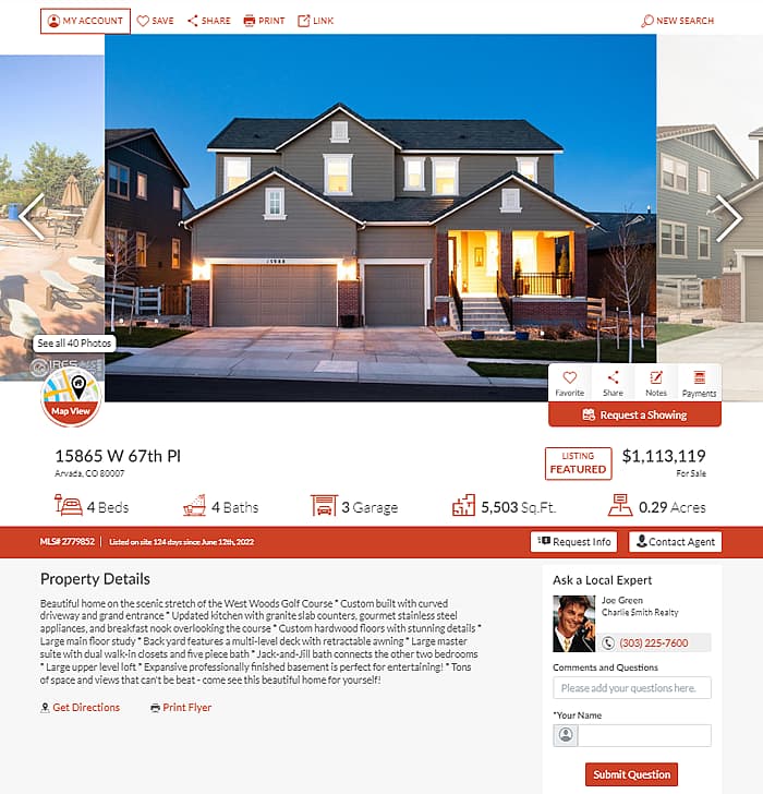 Full details display for a property