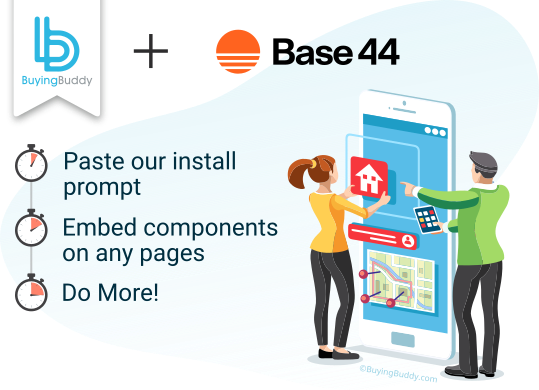 Adding Buying Buddy to a Base44 app: install the package, add the provider, add widgets.