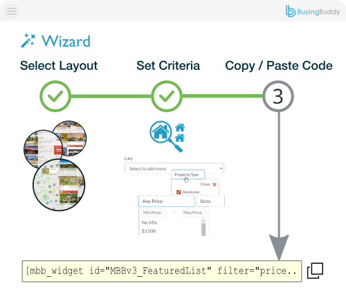 The Widget Wizard helps create IDX shortcodes to display properties.