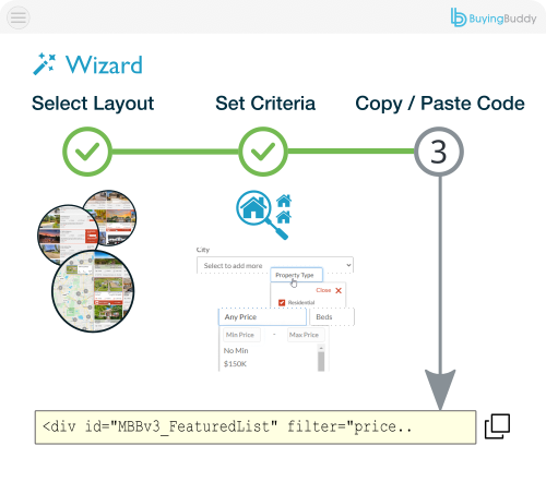 IDX shortcodes for embedding property display on pages are all created for you with the Wizard.