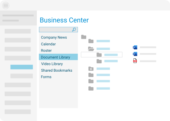 Brokerage resources available in the Business Center including shared documents, images and videos.